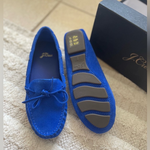 J Crew Brilliant Blue Suede Moccasins EUC 7 - Picture 3 of 4
